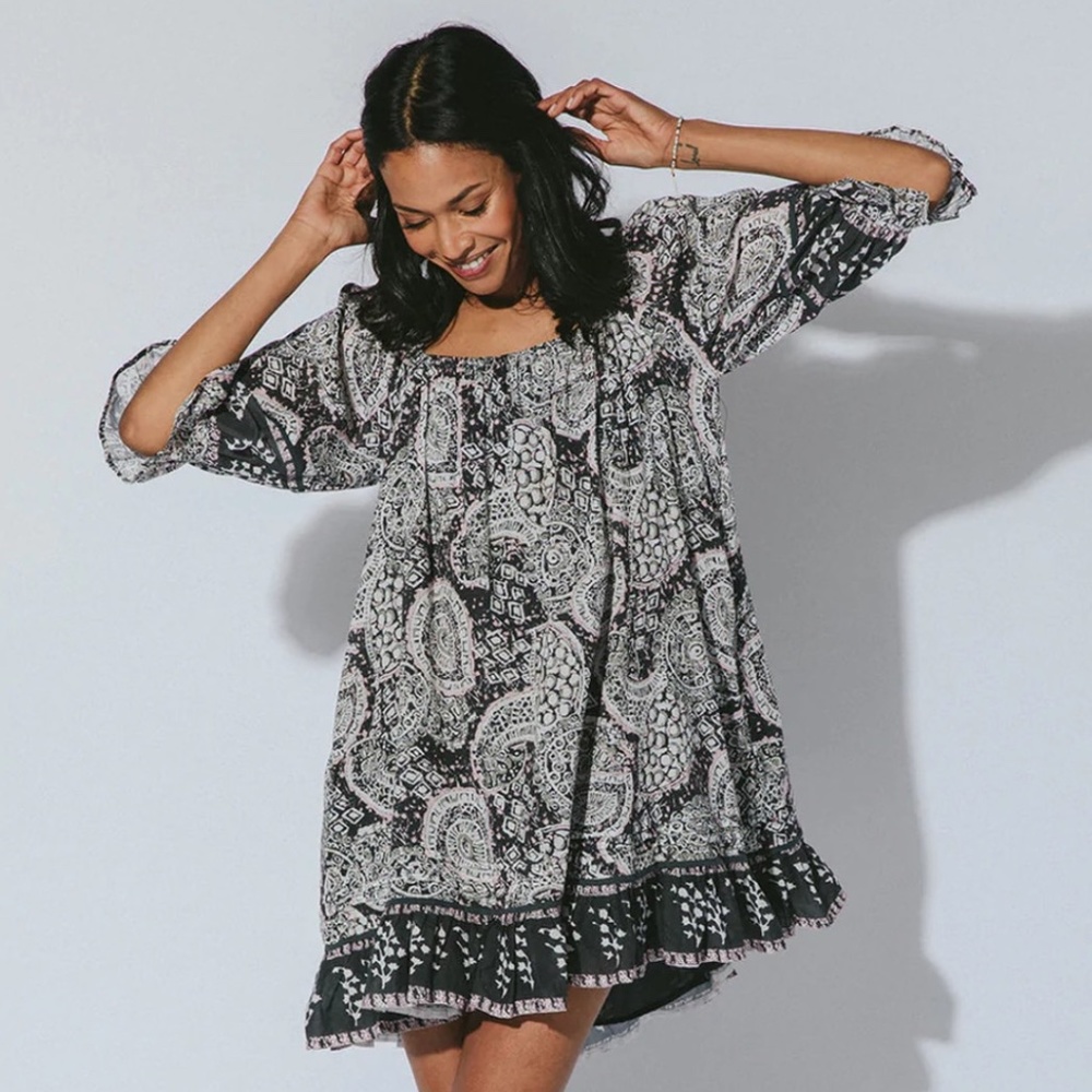 Cleobella Anila Mini Dress - Black Geo Size XS EUC